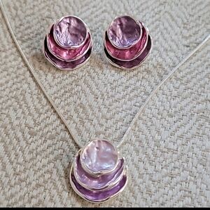 SHADES OF PURPLE STACKED COIN EARRING NECKLACE SET